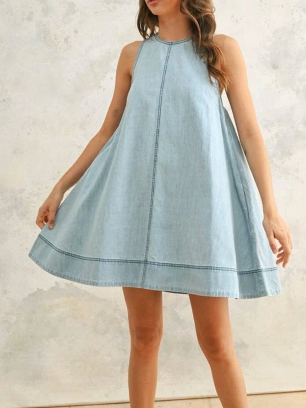 Miou Muse Sleeveless A-Line Denim Dress Size S | Preppy Mini Summer